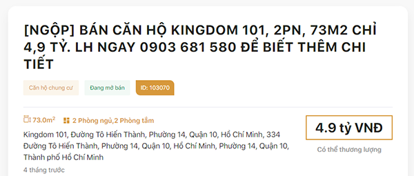 Kết quả tính lãi suất vay của căn hộ
